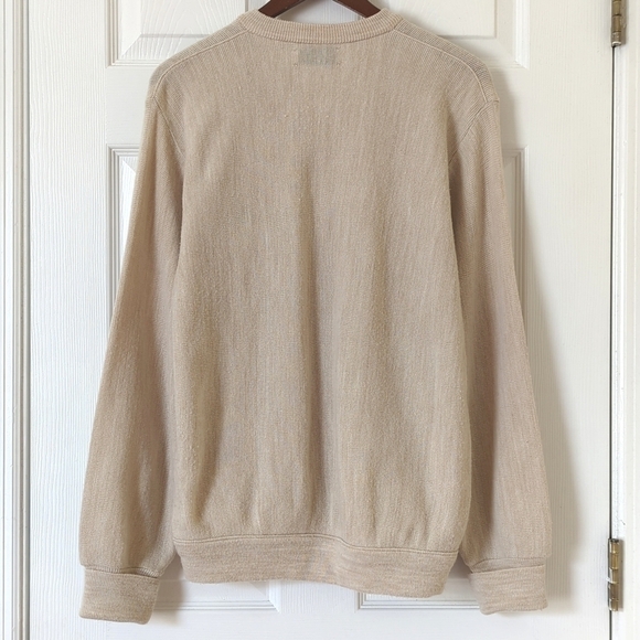 Izod 80's Vintage Classic Lightweight Embroidered Crest V-neck Sweater Beige M - Picture 10 of 11